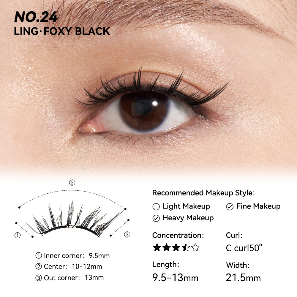 WOSADO® NO.24 Foxy Black Soft Magnetic Eyelashes – Upgraded All-in-One Box