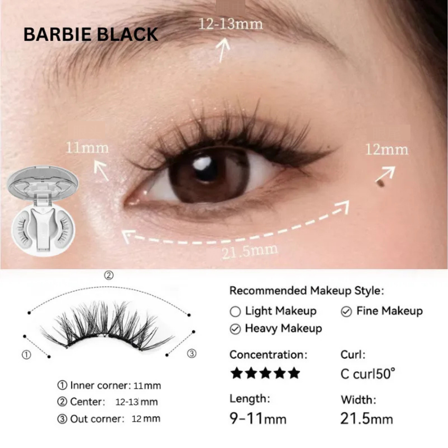 WOSADO VIP Exclusive Style - Barbie Black Soft Magnetic Eyelashes - Upgraded All-in-One Box